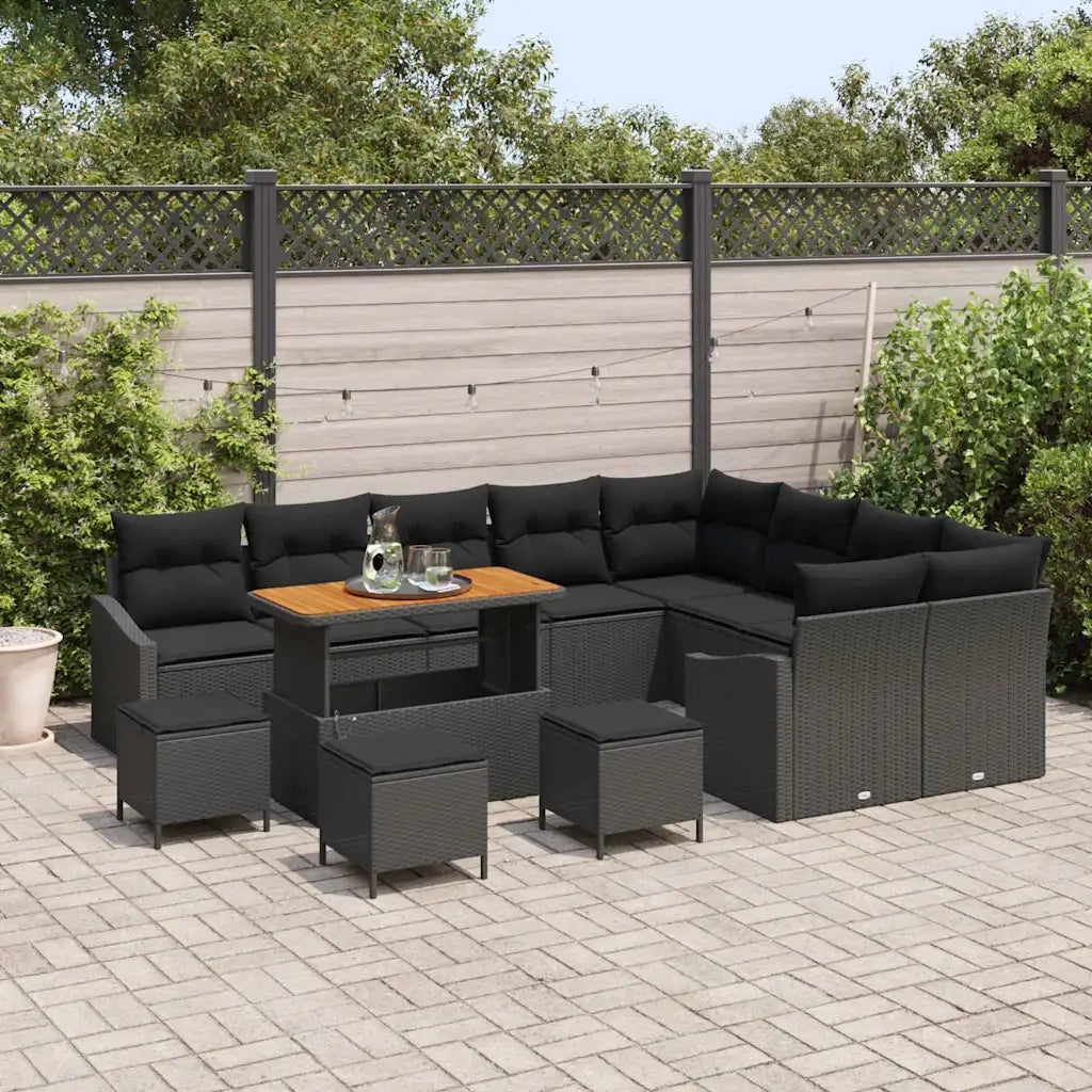 Set Divano da Giardino con cuscino 13 pcs Nero Poly Rattan 3364649