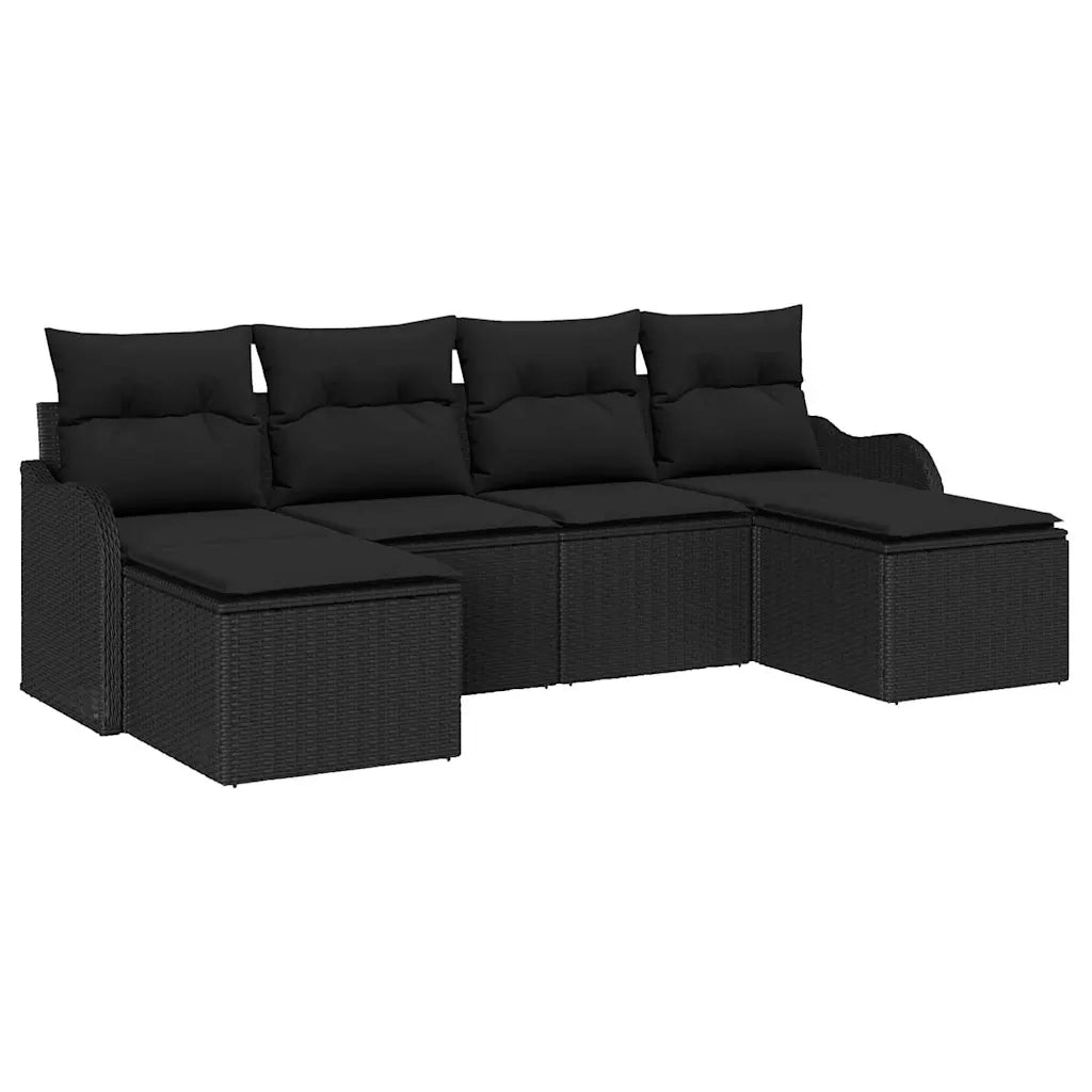 Set Divano da Giardino con cuscino 6 pcs Nero Poly Rattan