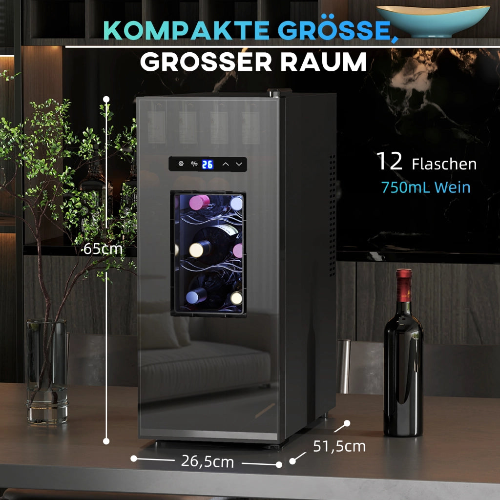 Cantinetta per 12 Bottiglie con Porta in Vetro e Luce LED ¨C Minimal ¨C Nero