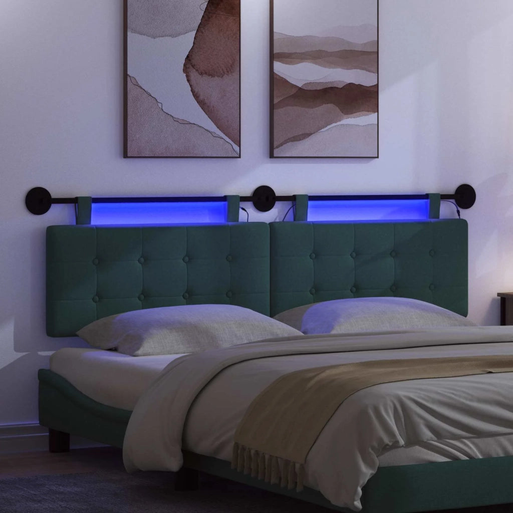 Testiera sospesa Con luce LED Verde Scuro Tessuto 3424476