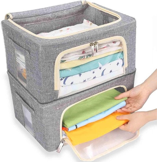 Set di Cestelli di Stoccaggio Opachi con Finestre e Cerniere per Abbigliamento - Set da 2