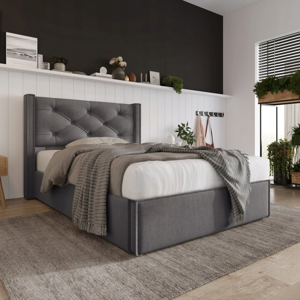 Letto imbottito 90x200 - Xylo - Grigio, struttura sollevabile