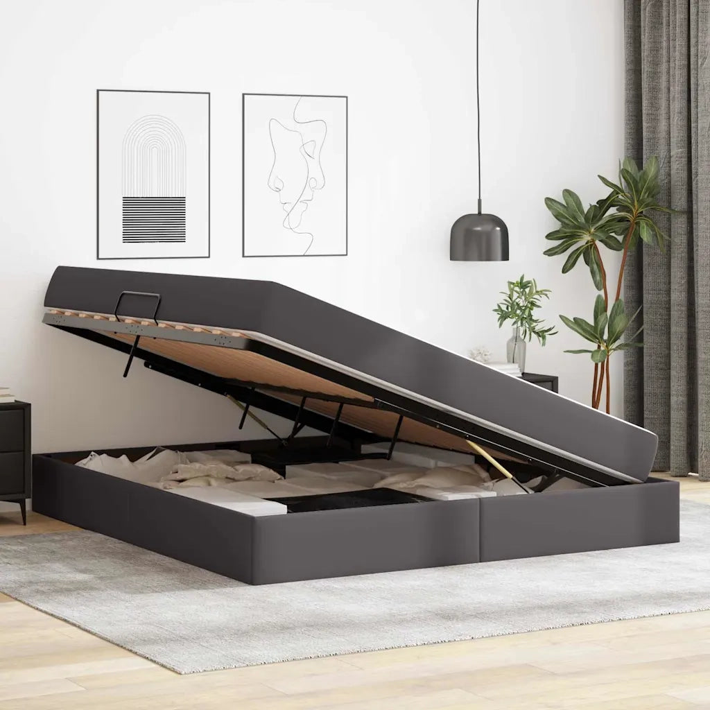 Letto con contenitore e materasso 2 pcs Grigio Pelle 3399618