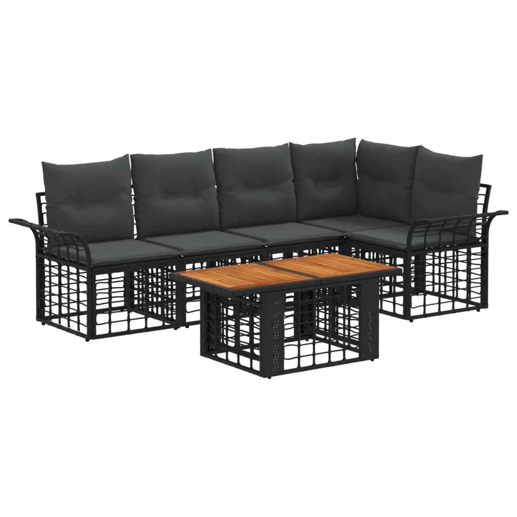 Set Divano da Giardino 6 pz Nero e Grigio scuro polyrattan 3437977