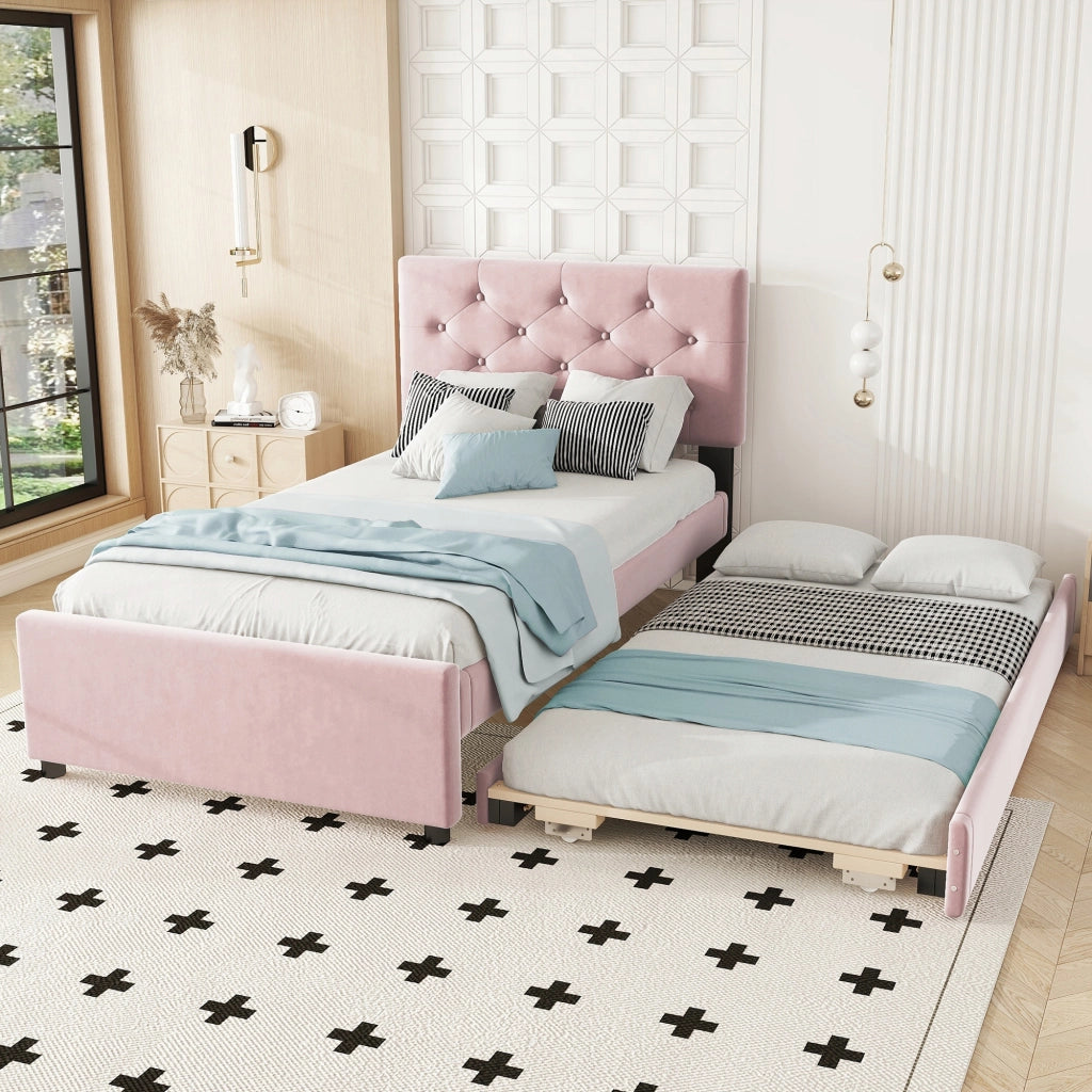 Letto imbottito 90x200 - Xylo - con contenitore rosa