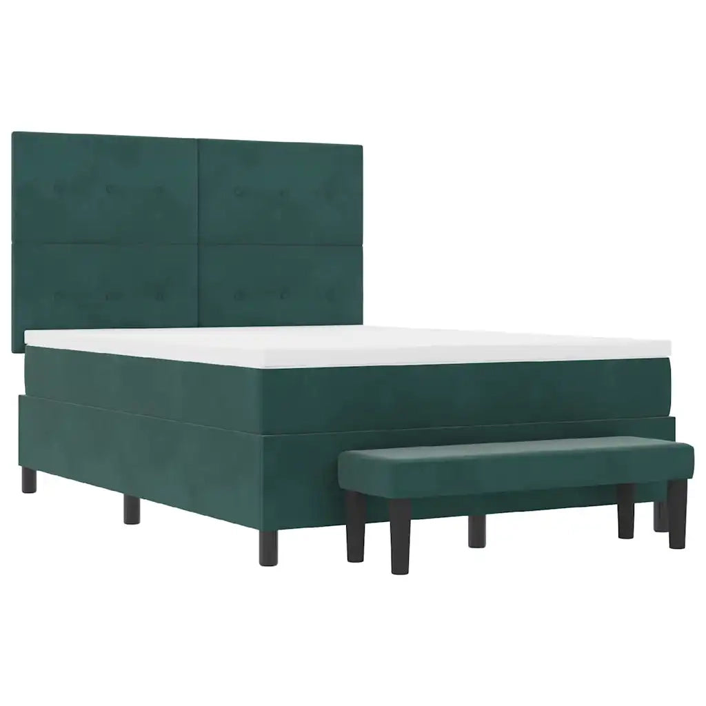 Letto a molle con materasso Verde scuro 140 x 190 cm Velluto