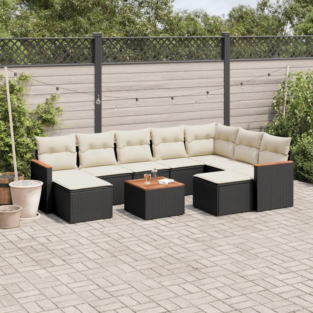 Set Divani da Giardino 10pz con Cuscini in Polyrattan Nero