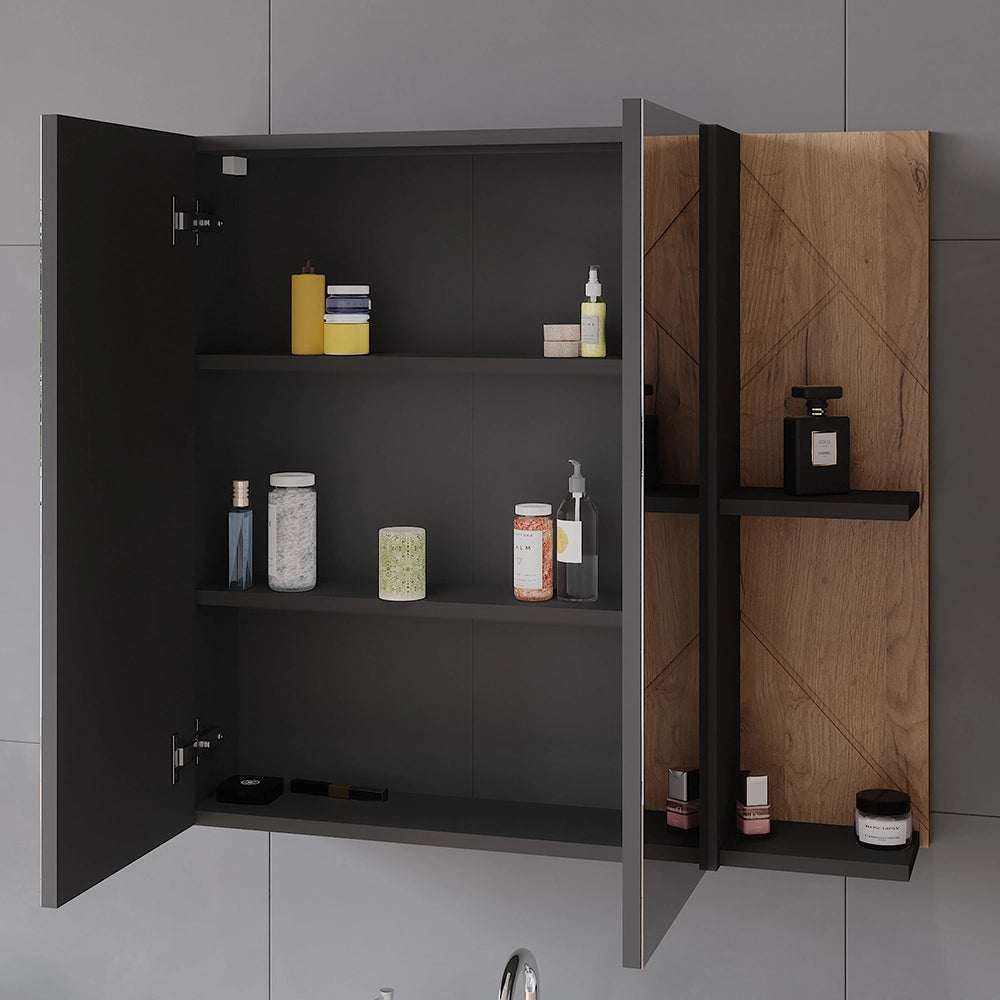 Vicco Mobile a specchio per il bagno Antracite/quercia dorata 80 x 75 cm