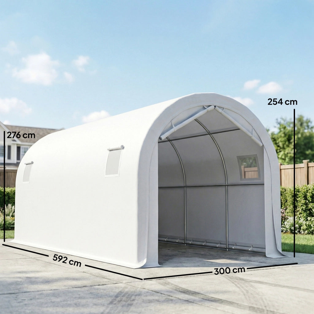 Garage Esterno per Auto 3x6 m ¨C Minimal ¨C Bianco Metallo Resina