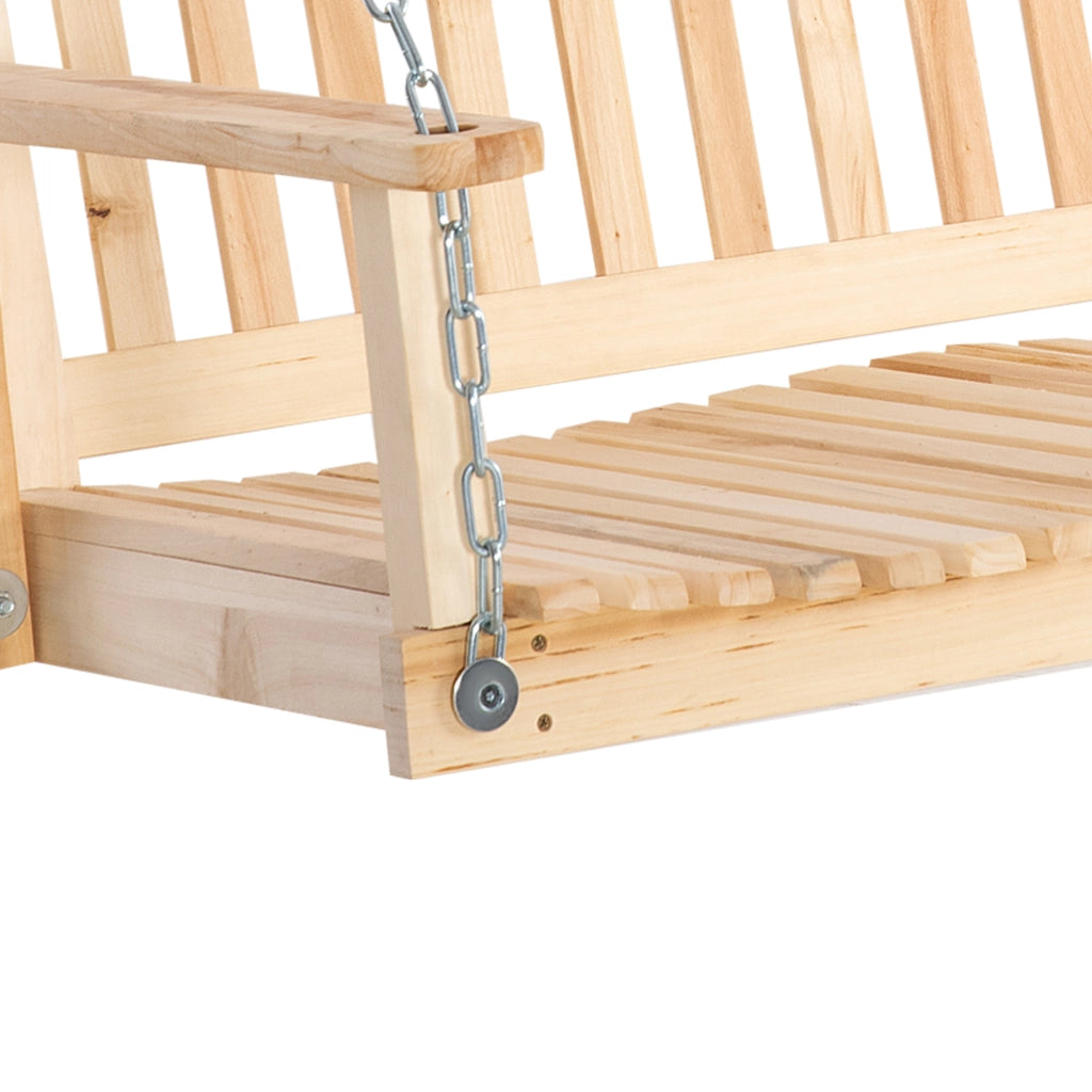 Altalena a 2 posti in legno massello per patio e terrazzo colore naturale.