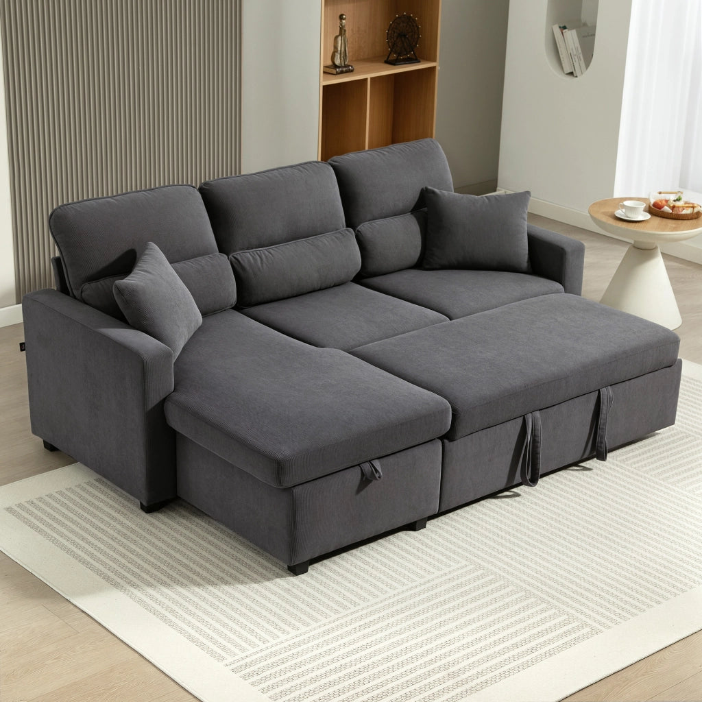 Divano letto angolare con contenitore e cuscini ¨C Minimal ¨C Grigio scuro