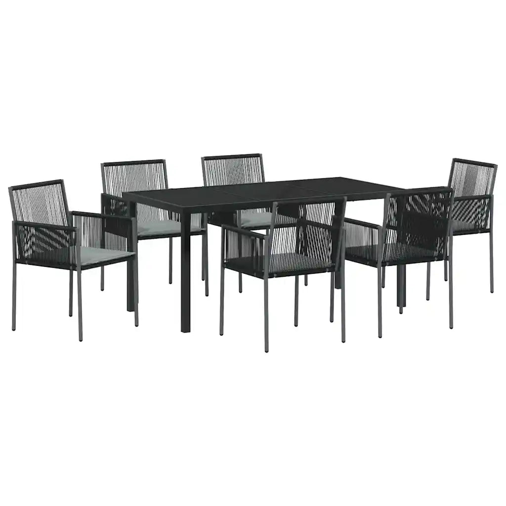 Set da Pranzo per Giardino 7 pcs Nero Rattan in PE