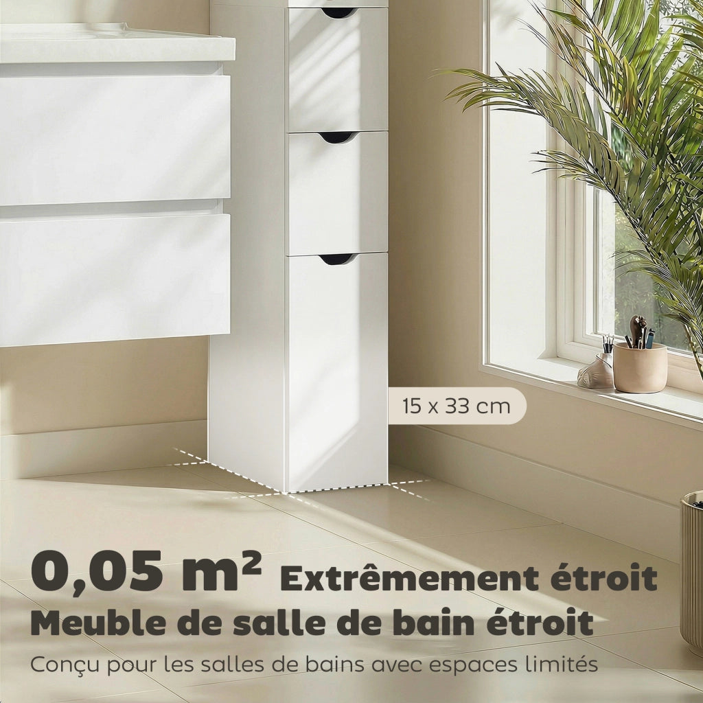 Mobile colonna bagno con cassetto e ripiani ¨C zephmum ¨C 15x33x136.8 cm bianco