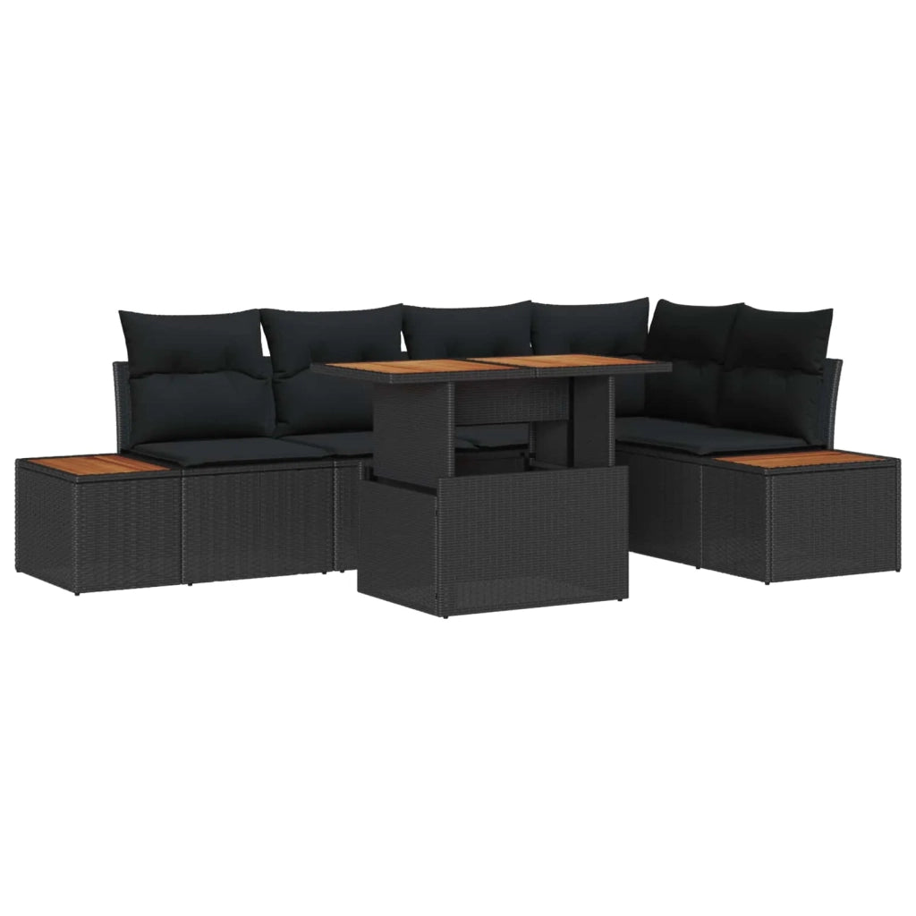 Set Divano da Giardino con archiviazione 6 pcs Nero Poly Rattan