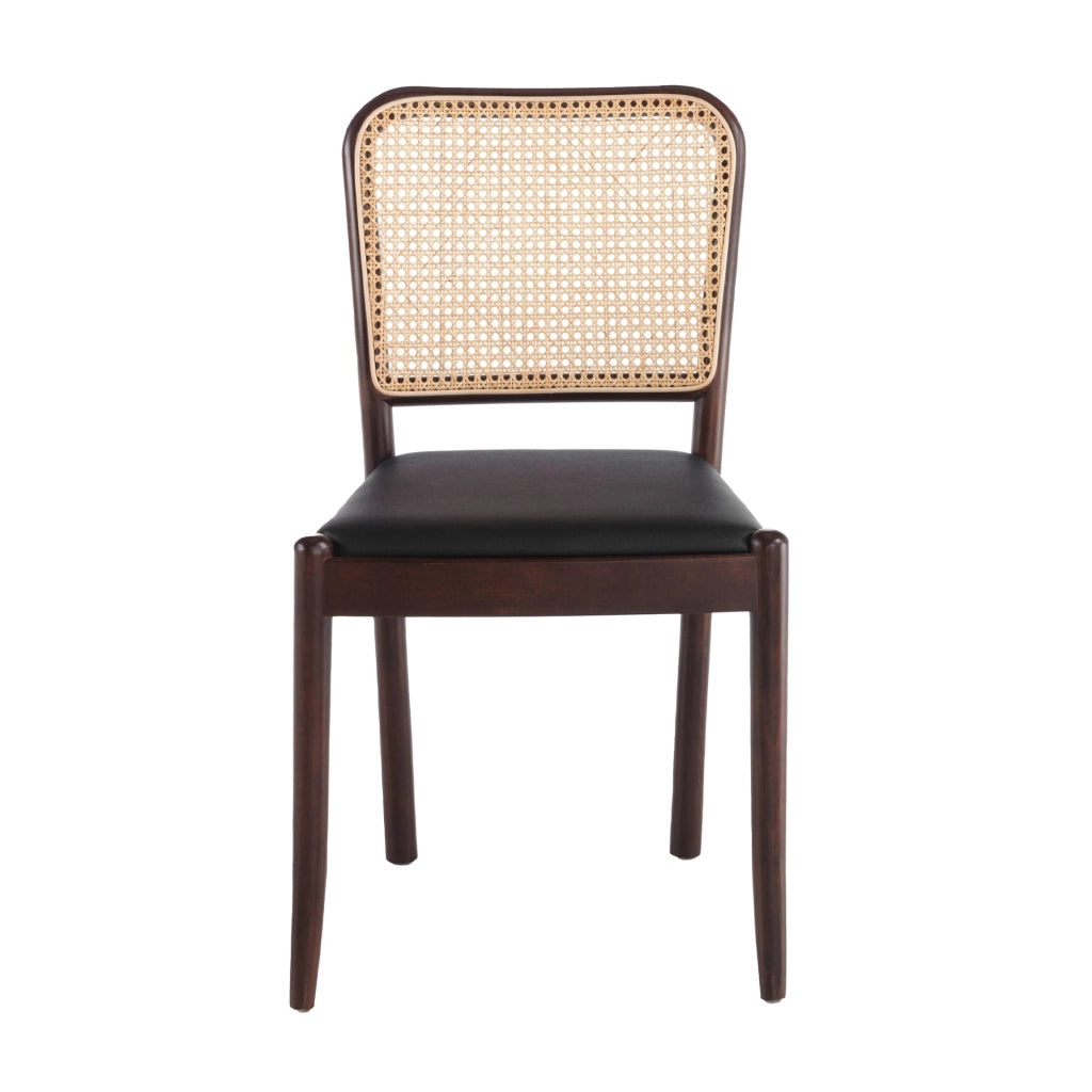 Sedia in rattan ed ecopelle nera