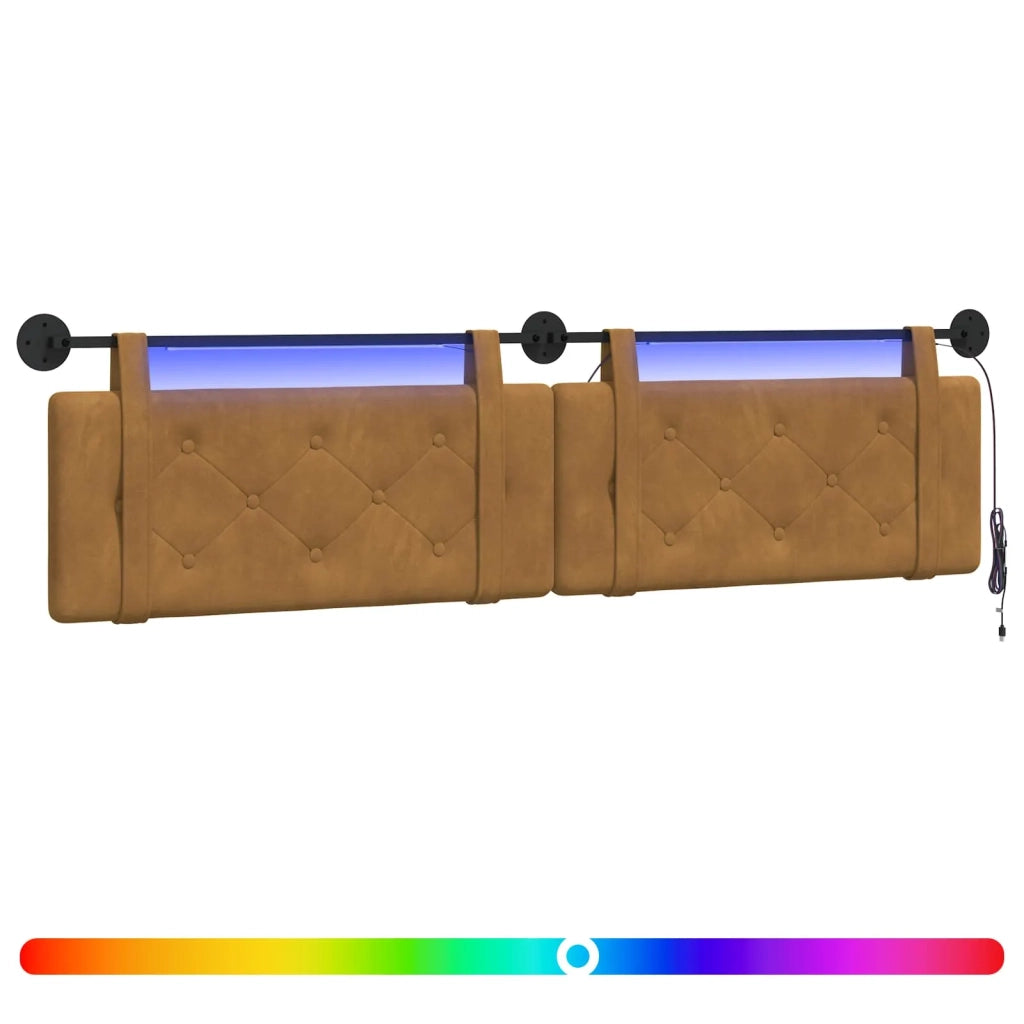 Testiera sospesa Con luce LED Marrone Velluto 3424253