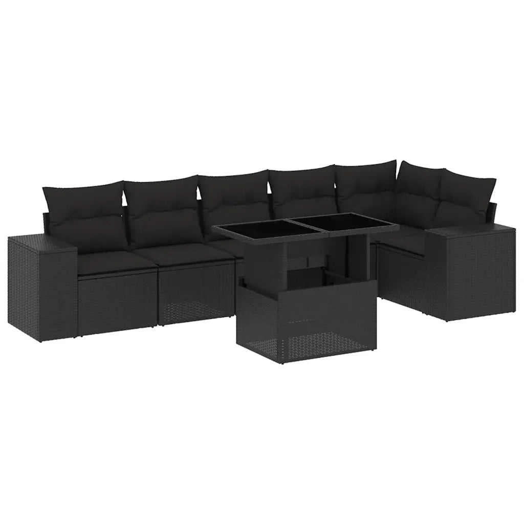 Set Divani da Giardino con Cuscini 7pz Nero Polyrattan