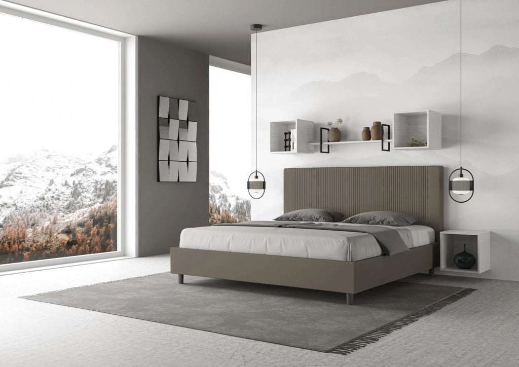 BS COM Letto matrimoniale king size contenitore imbottito 180x210 similpelle cappuccino