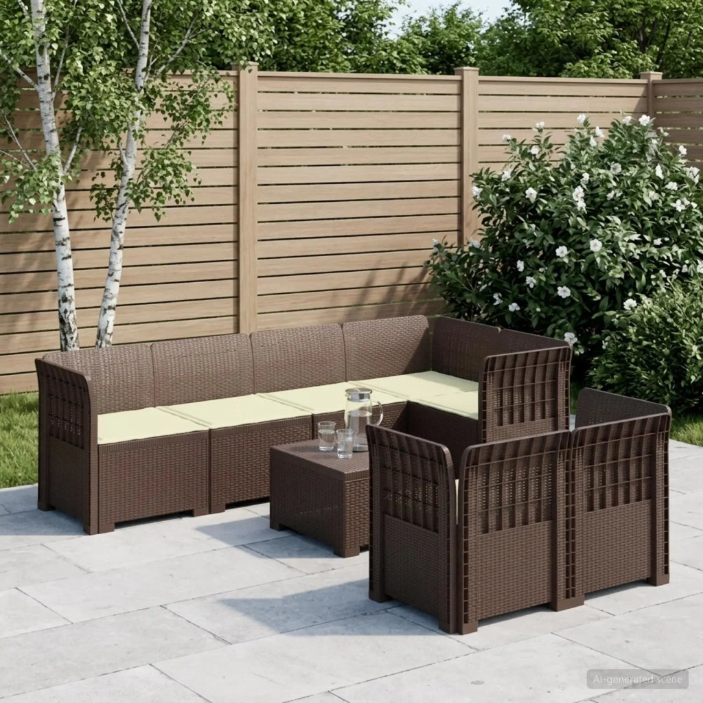 Divano 7 Posti da Giardino con Cuscini Aspetto Rattan PP 3444146