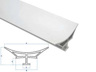 PROFILO RACCORDO IGIENICO RIGIDO CON LATERALI MORBIDI MAGNUM BIANCO- - mm. A=65 B=31,6 C=10,5 E=9,6 H=26 - barre mt.2 - 10 pezzi