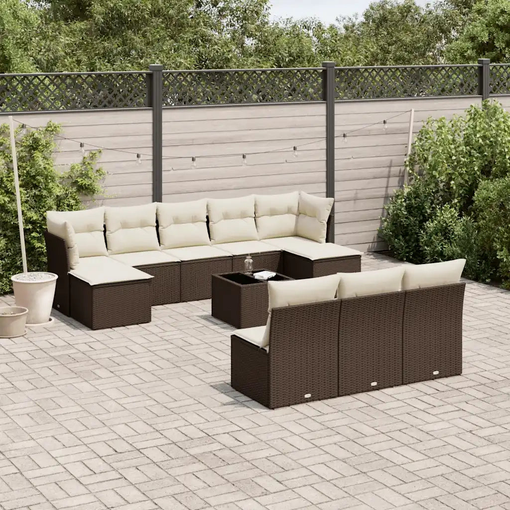Set Divani da Giardino 11 pz con Cuscini Polyrattan Marrone 3218303