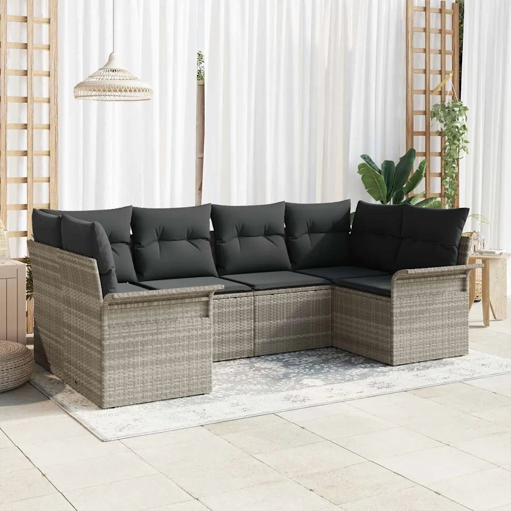 Set Divano da Giardino 6 pcs Grigio chiaro polyrattan