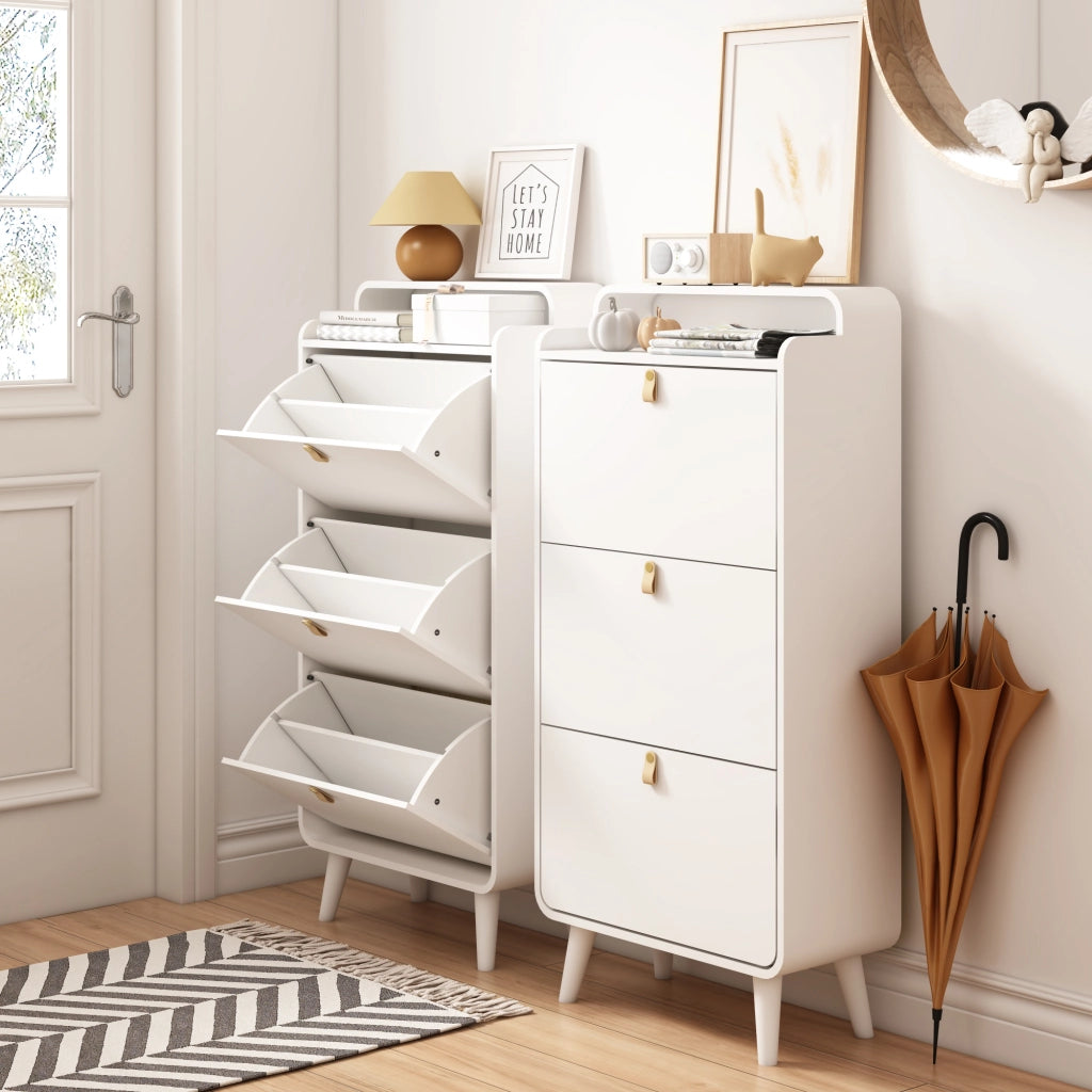Scarpiera Slim con Ante Ribaltabili e Ripiani ¨C Xylo ¨C Bianco