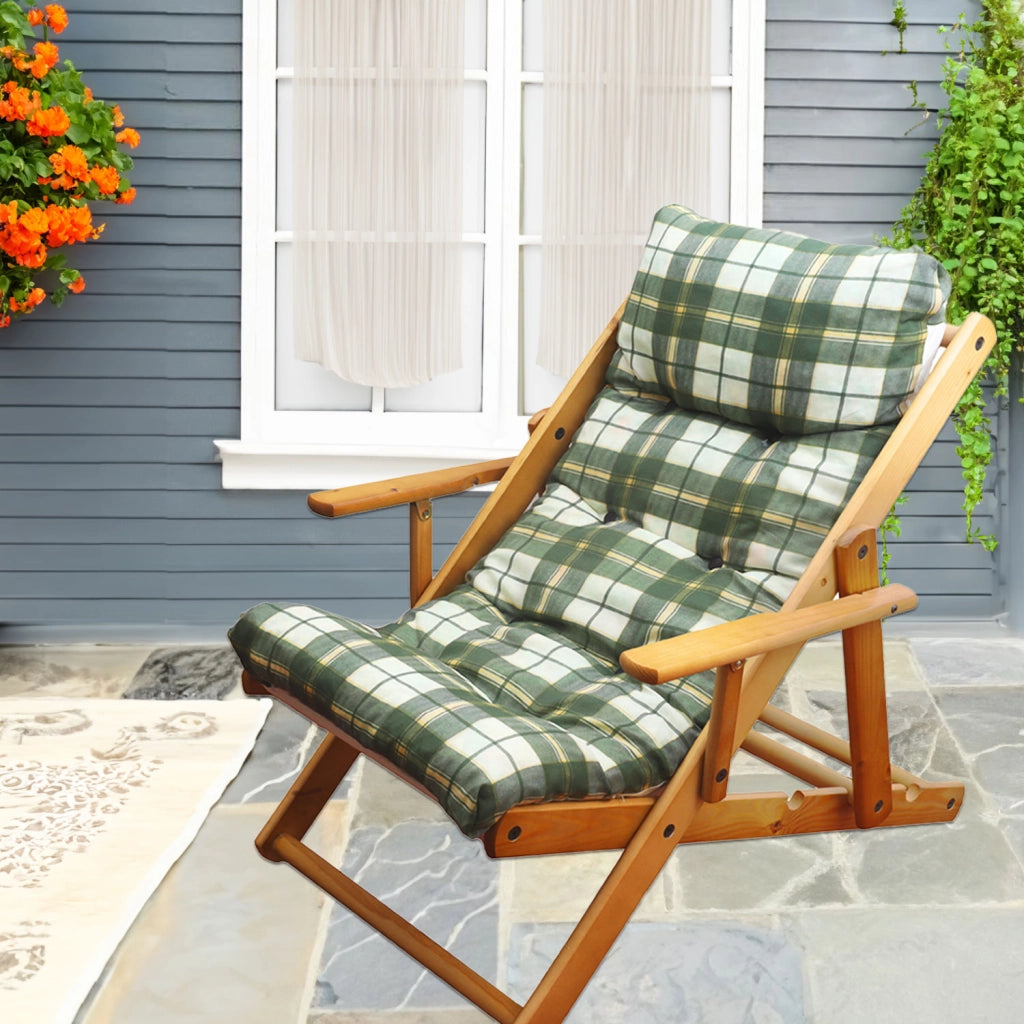 POLTRONA RELAX COMODONA VERDE SCOZZESE IN LEGNO 3 POSIZIONI