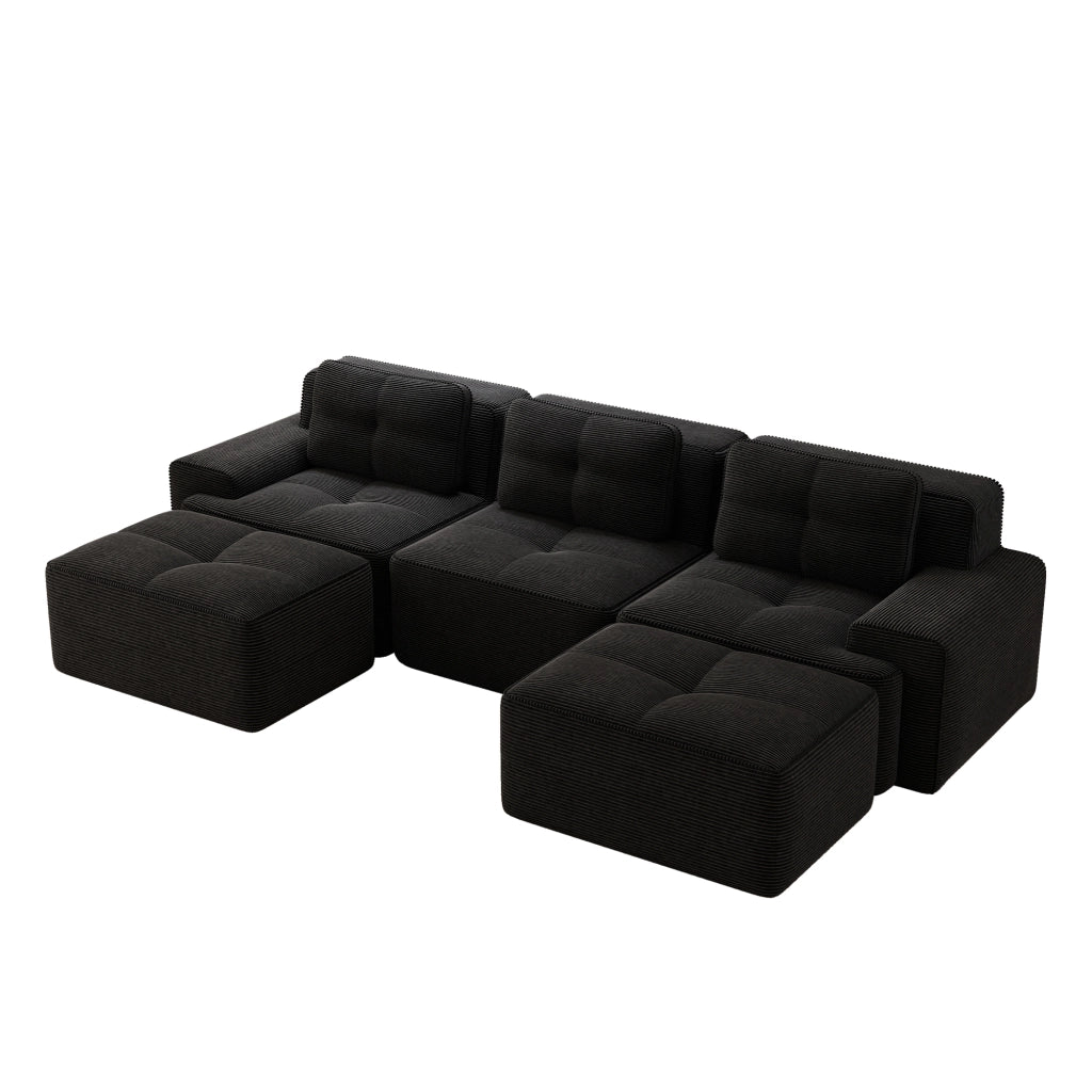 Divano modulare a forma di U - Zephmum - 3 posti, velluto, nero, senza montaggio