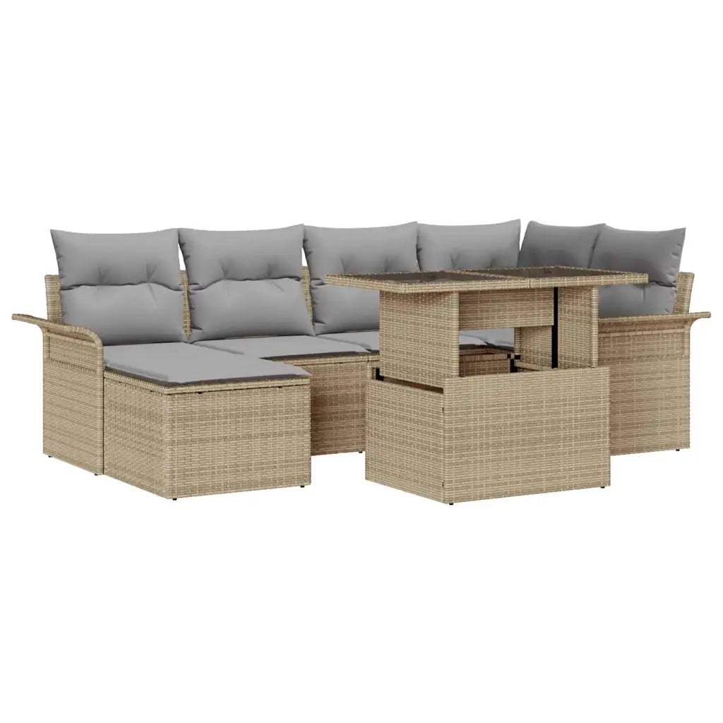 Set Divano da Giardino con cuscino 7 pcs Beige Poly Rattan
