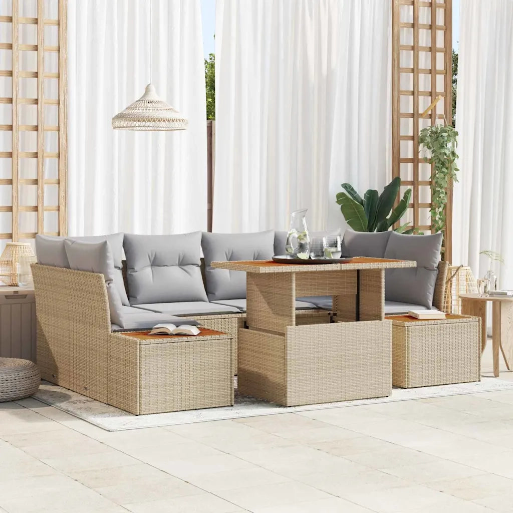 Set Divano da Giardino 7 pcs Beige Poly Rattan
