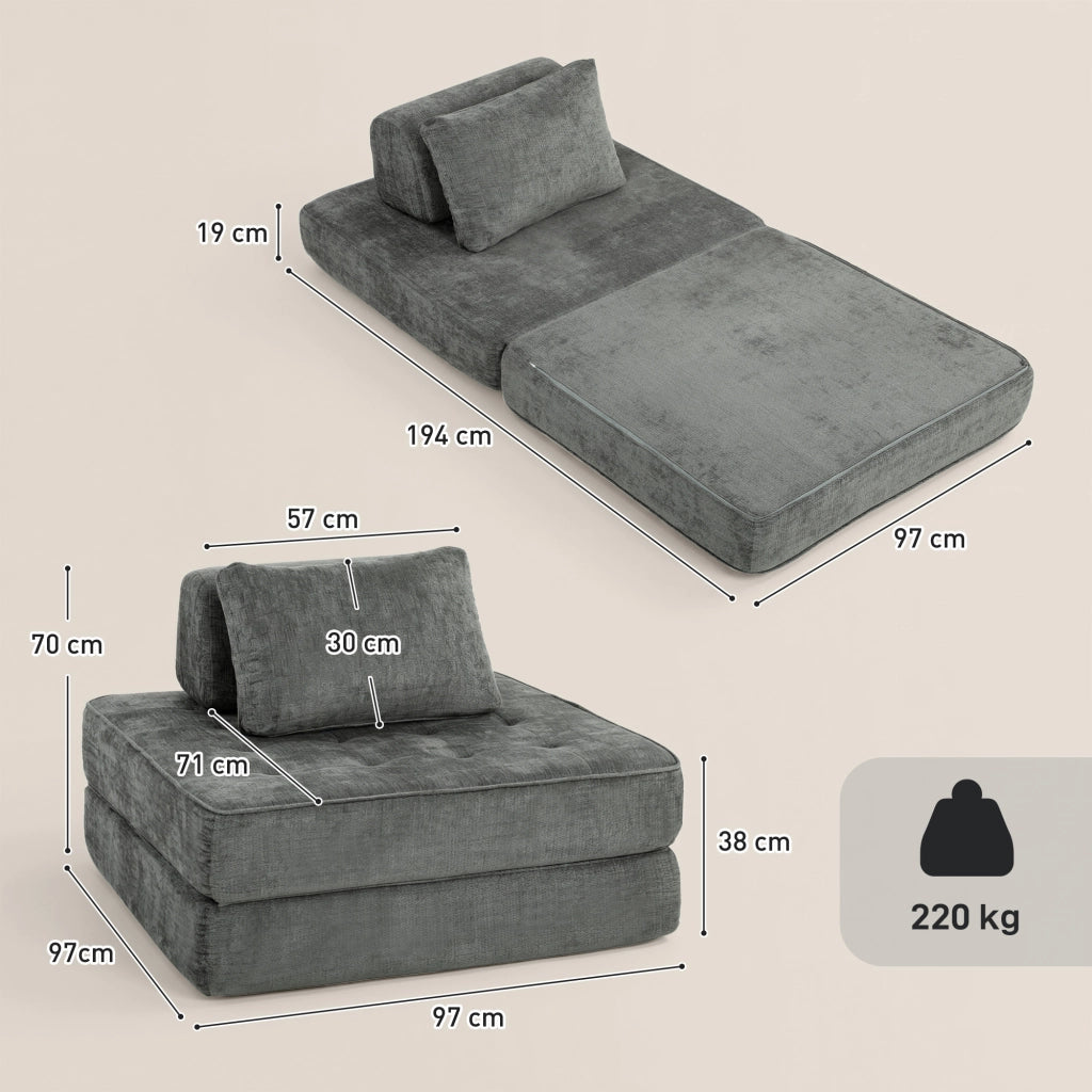 Divano letto 2 posti ¨C zephmum ¨C grigio con cuscino e chenille