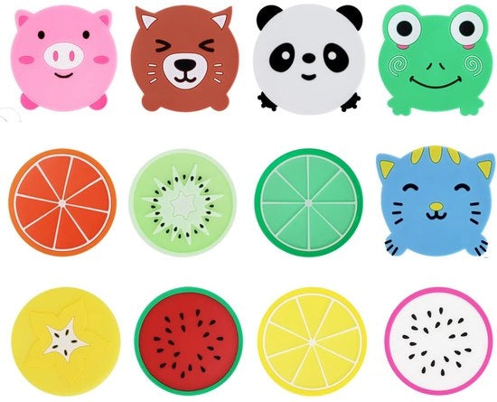 Supporti in silicone, 12 pezzi – 5 animali e 7 frutta