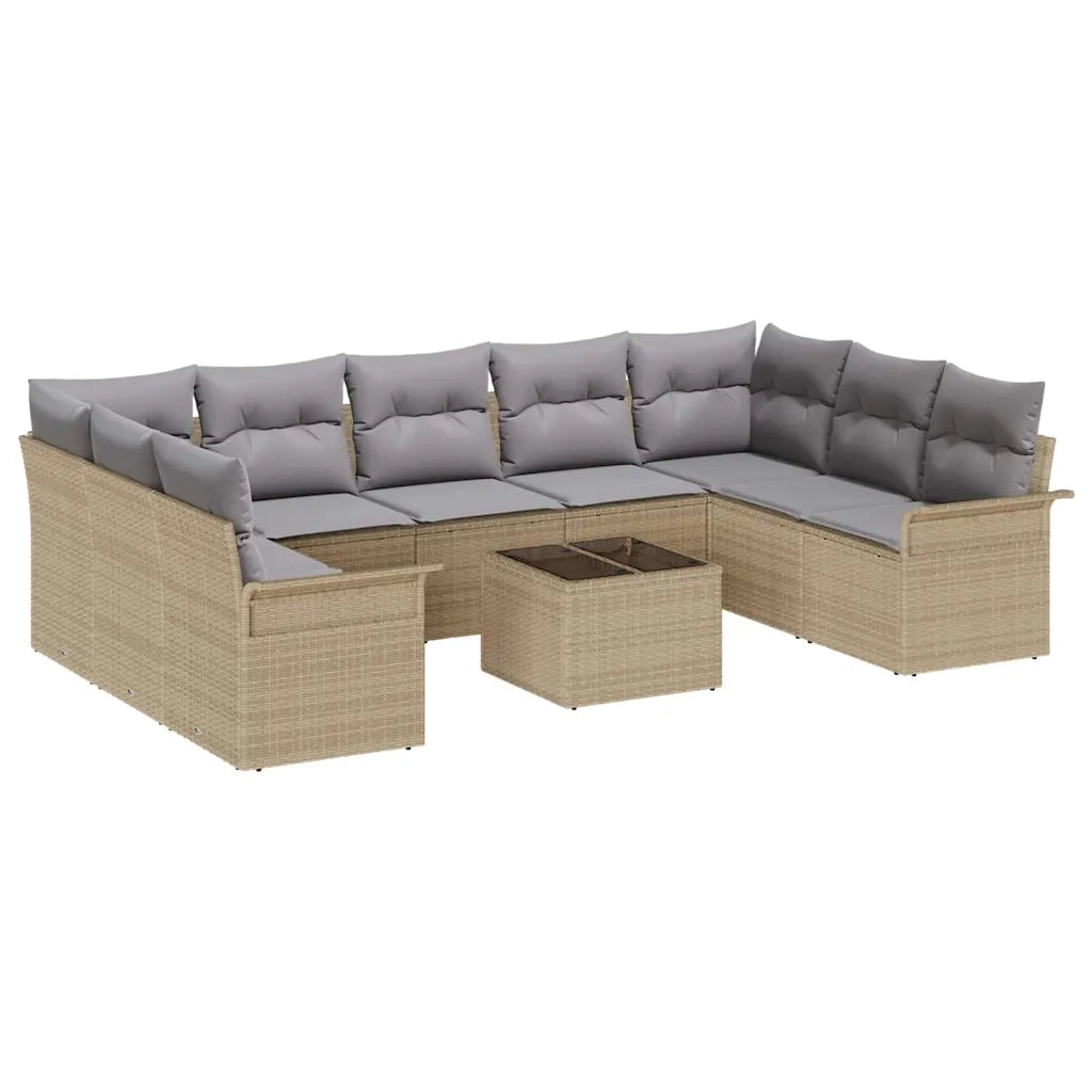 Set Divano da Giardino con cuscino 10 pcs Beige polyrattan 3345530