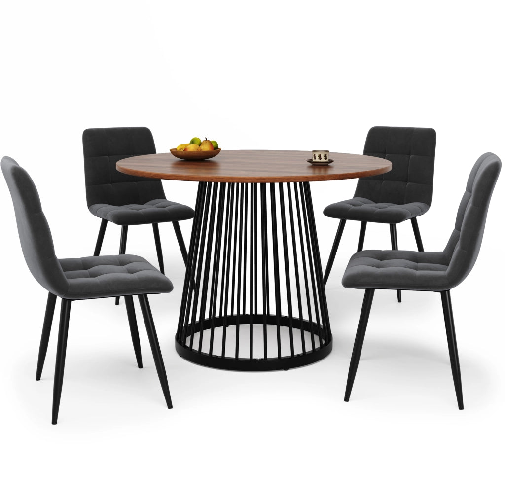 Tavolo da pranzo rotondo 80x80x76 cm in MDF e metallo; noce e nero