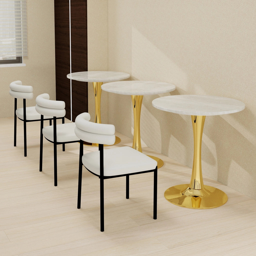 Tavolino rotondo moderno in marmo artificiale, colore oro e bianco