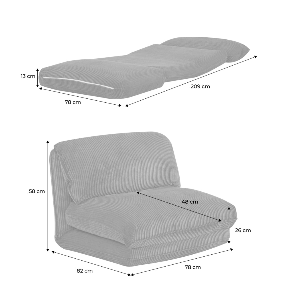 Poltrona convertibile velluto a coste grosse coste 1 posto, beige