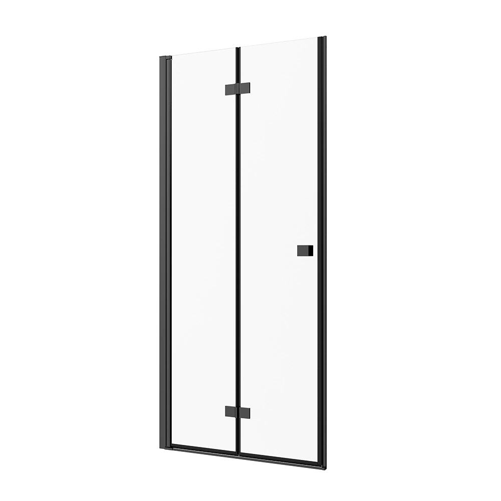Porta doccia 80cm apertura a libro lato sinistro con profili nero opaco e vetro da 8mm trasparente h195 | Fiji