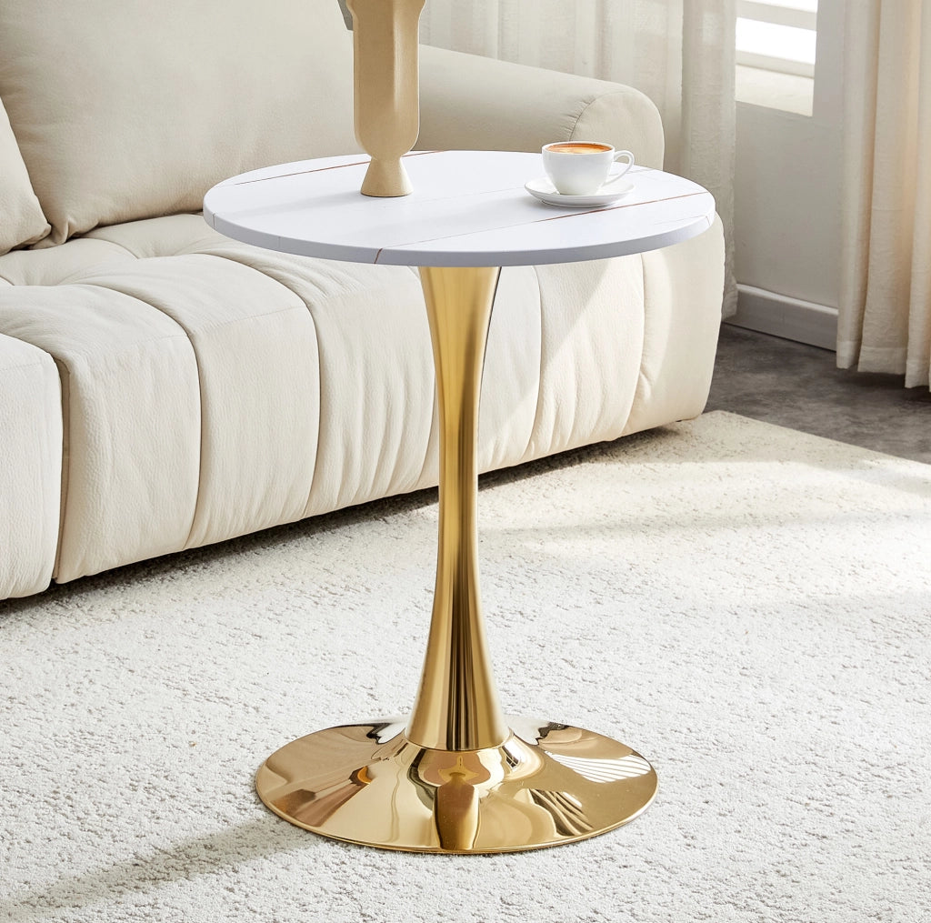 Tavolo rotondo da pranzo o da salotto 60 cm in MDF e metallo; bianco e oro
