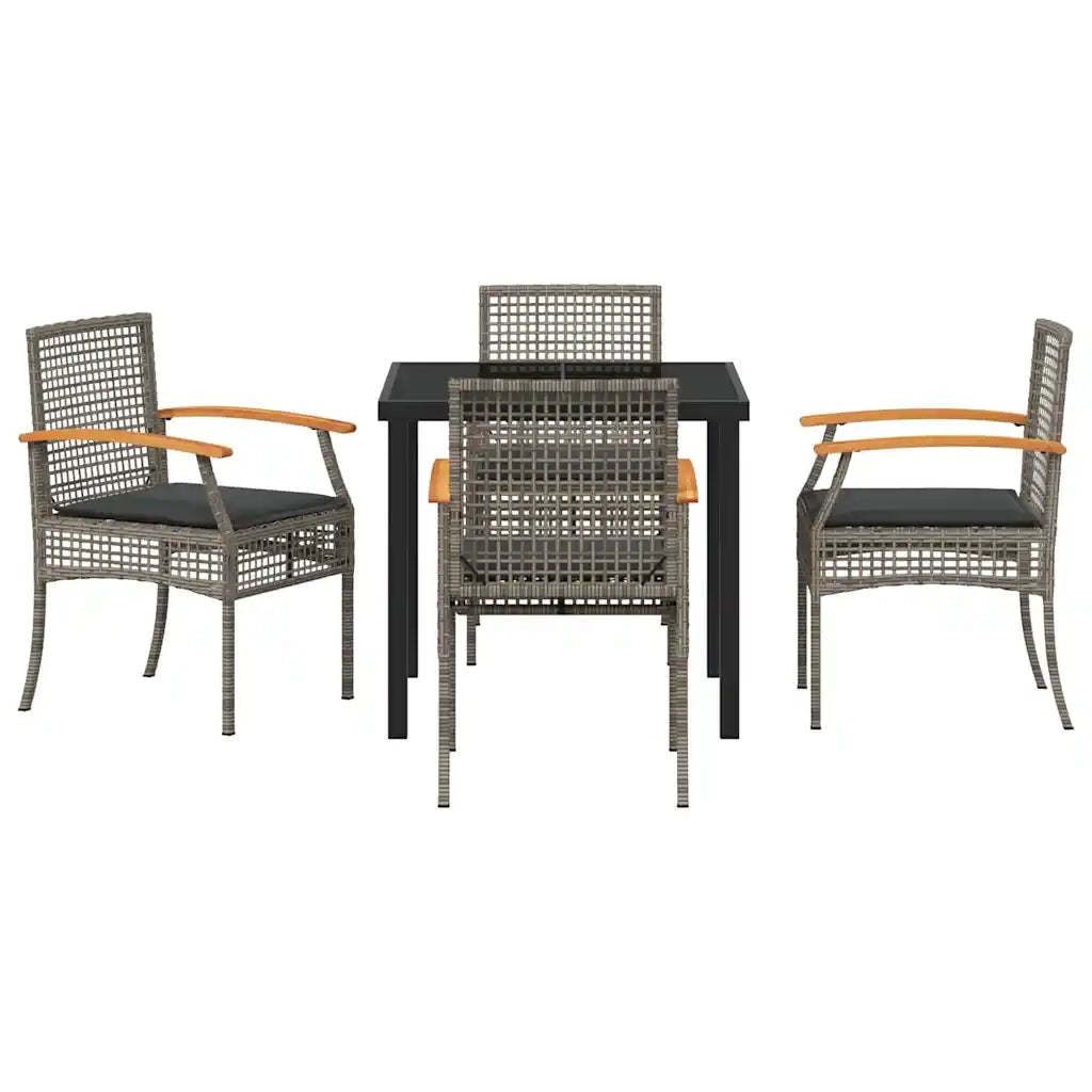 Set da Pranzo per Giardino 5 pcs Grigio polyrattan