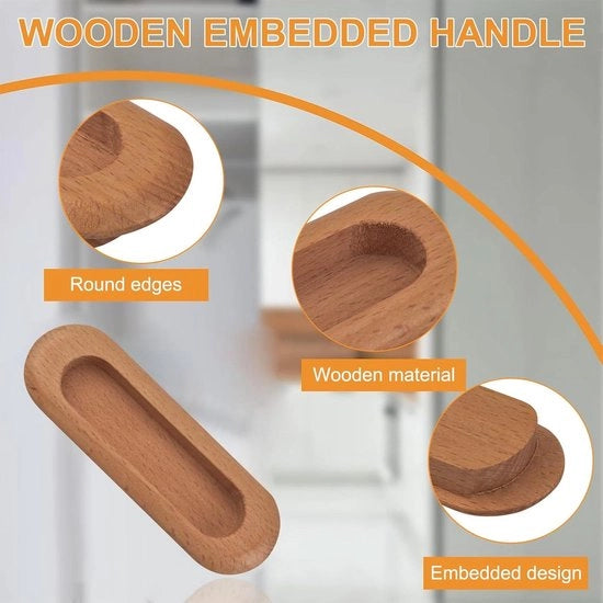 Set di maniglie in legno per porte a schermo - Design ovale - 4 pezzi