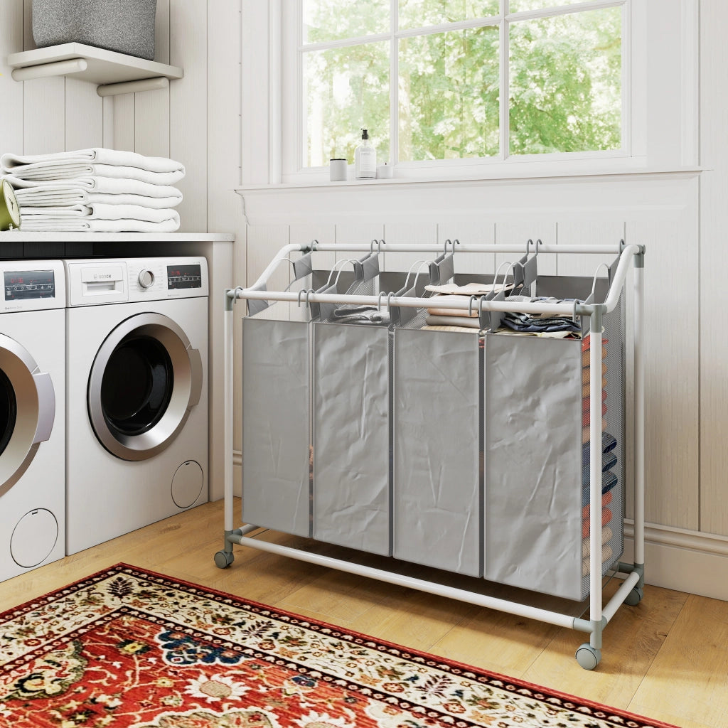 Cestino per il bucato con 4 scomparti 160 L ¨C zephmum ¨C Grigio 97x38x81 cm