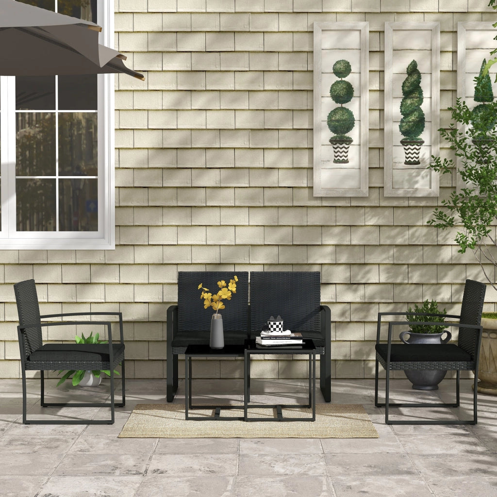 Set da giardino in polyrattan ¨C Minimal ¨C nero con 2 divani singoli, 1 divano doppio e 2 tavolini