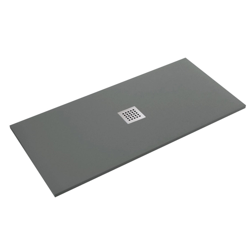 Piatto doccia in marmo resina effetto pietra con foro centrale grigio scuro chic, misura 70x140