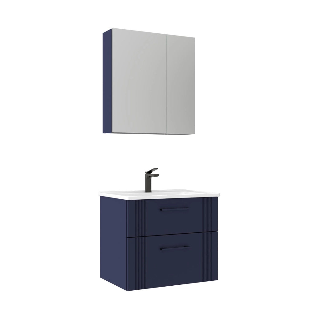 Set mobile lavabo con specchio (2 pezzi) "Bari 65 v2" - 65 x 45 x 55 cm - Blu navy opaco