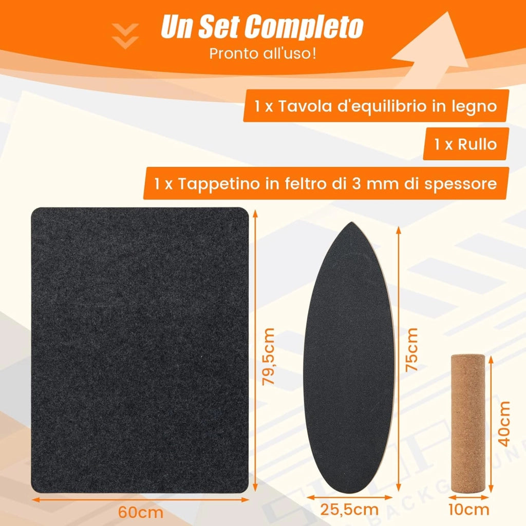 Balance Board in Legno, Tavola di Equilibrio con Rullo e Tappetino per Allenamento Skateboard Hockey Snowboard Surfing, per Esercizi Equilibrio e Tonificazione Core, Portata 227 kg (Nero)
