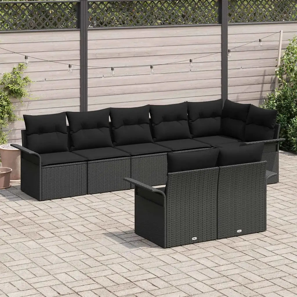 Set Divano da Giardino con cuscino 8 pcs Nero polyrattan