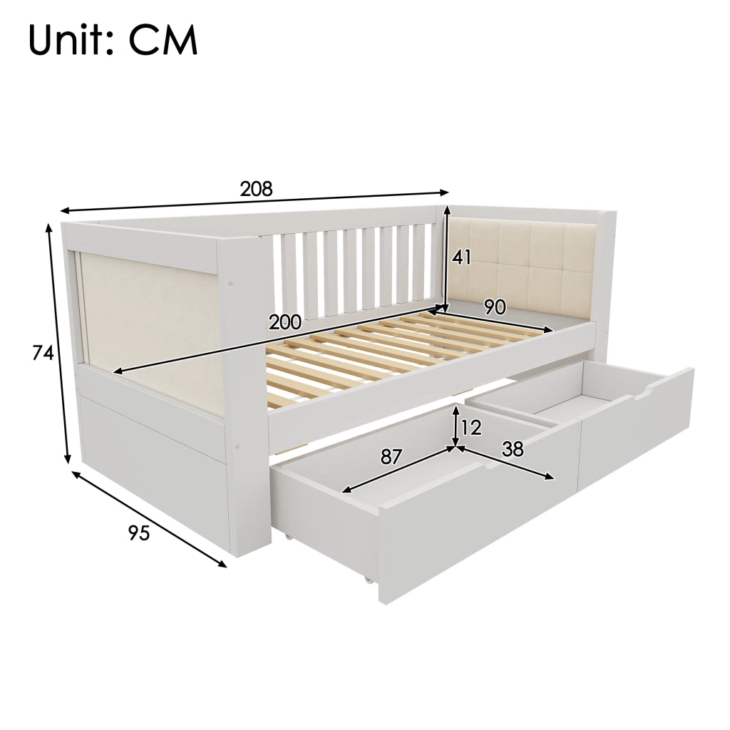 Divano letto con cassettoni in legno 90x200 cm
