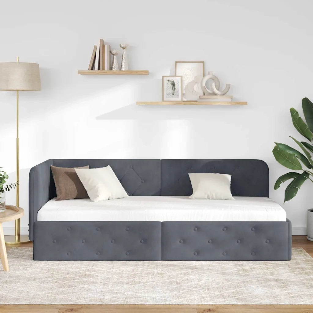 Cornice del letto ad angolo Grigio scuro 80 x 200 cm Velluto