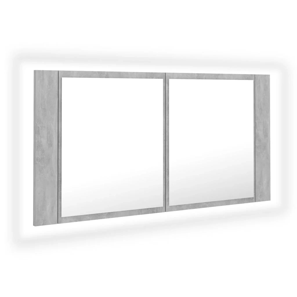 Mobiletto da bagno con specchio LED 90 x 12 x 45 cm acrilico grigio 02_0006609